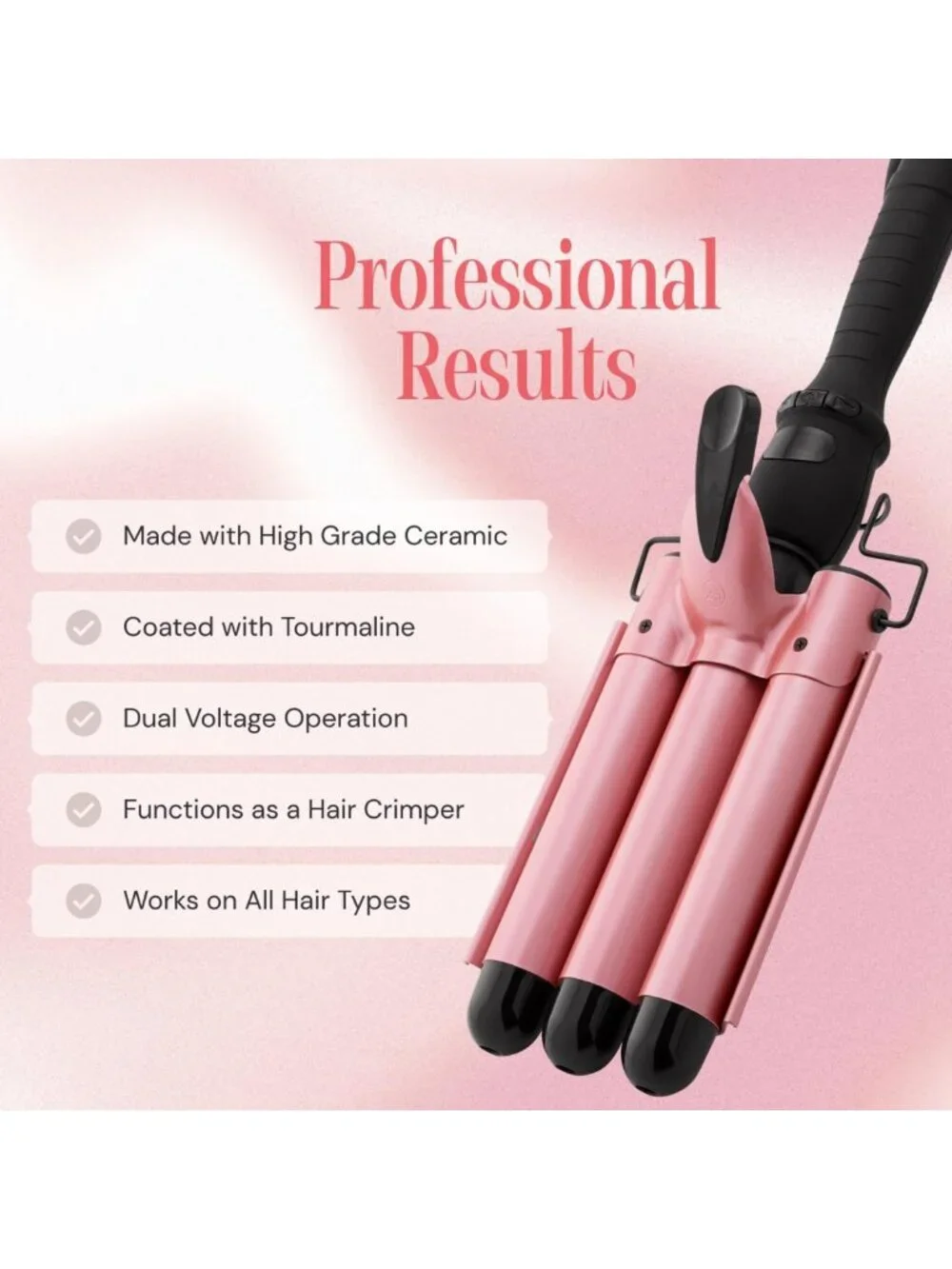 Triple Barrel Curling Iron Wand - 1 Inch Ceramic Hair Waver with LCD Display